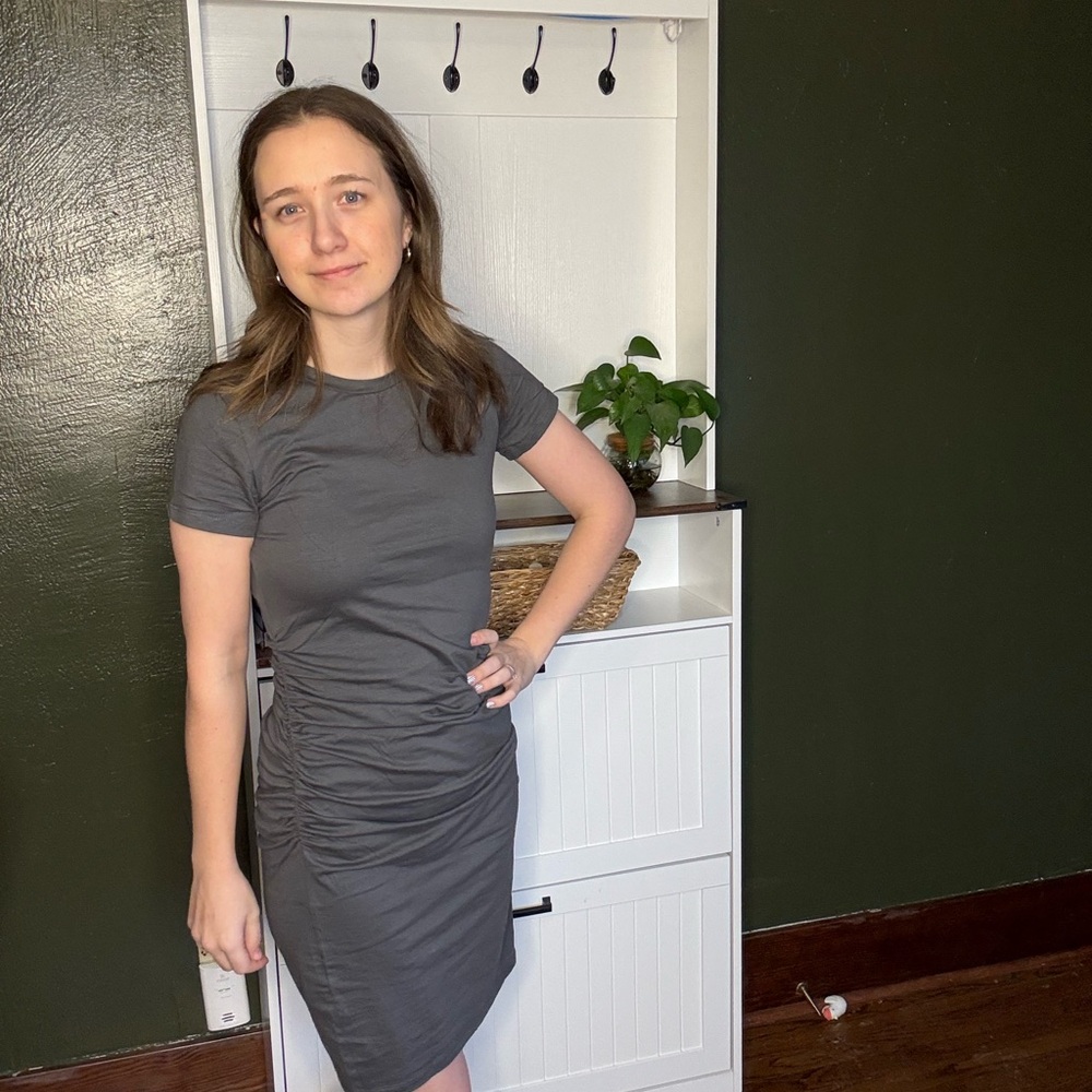 Gray Ruched T-Shirt Dress